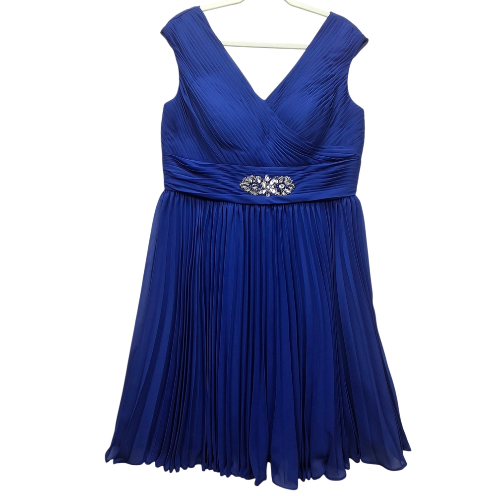 JJ House Blue Pleated Dress with Embellished Waist